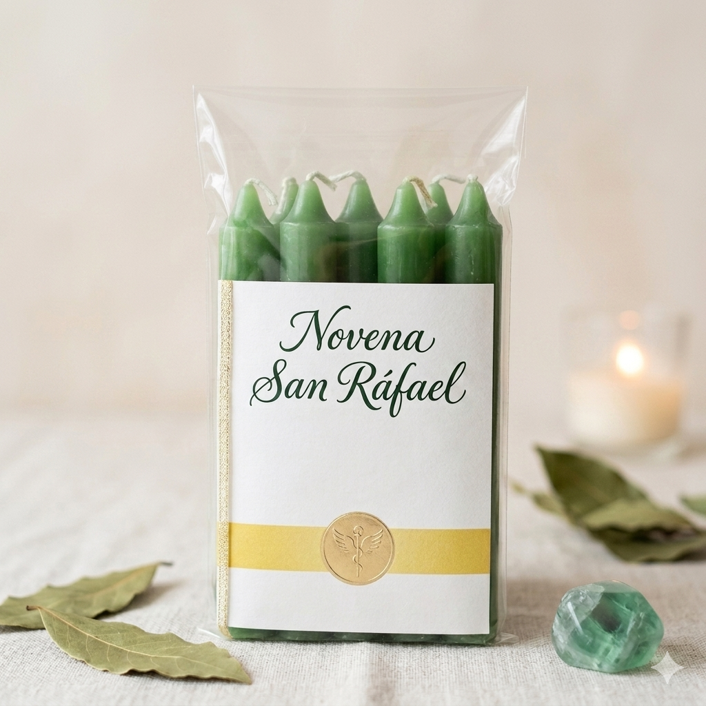 Velas Novena San Rafael, verdes en pack artesanal